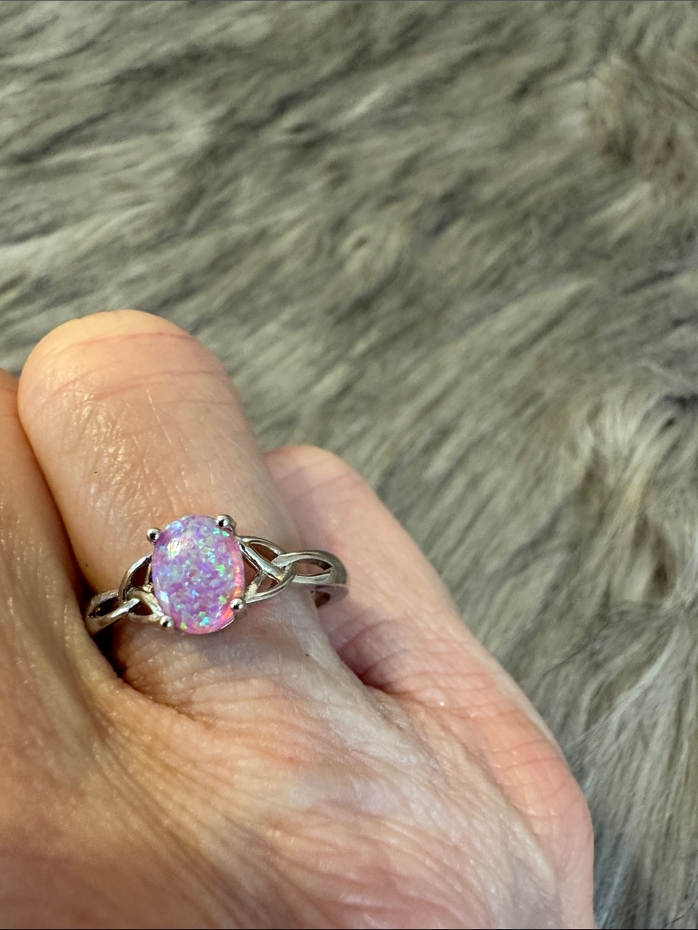 Pink Opal Celtic-Style Sterling Ring - Pink Opal Solitaire